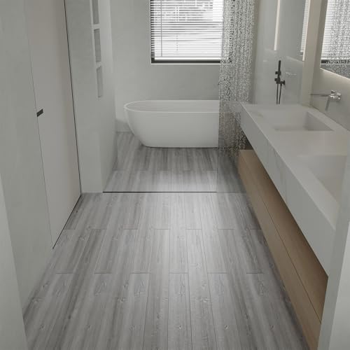 NUFLR Self Adhesive Floor Tile Vinyl Flooring Grey Wood Effect Peel and Stick Tile 15X90cm 20pcs Wooden Flooring for Kitchen Living Room and Bathroom Floor Planks