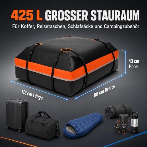 Dachtasche Auto 425L, Faltbare Dachbox Auto, 112 × 86 × 43 cm – Bild 2