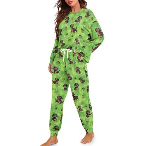 Image of Women's 2 Piece Printed Pajama Set Long Sleeve Sleepwear Set with Long Pants Casual Lounge Sets with Pocket