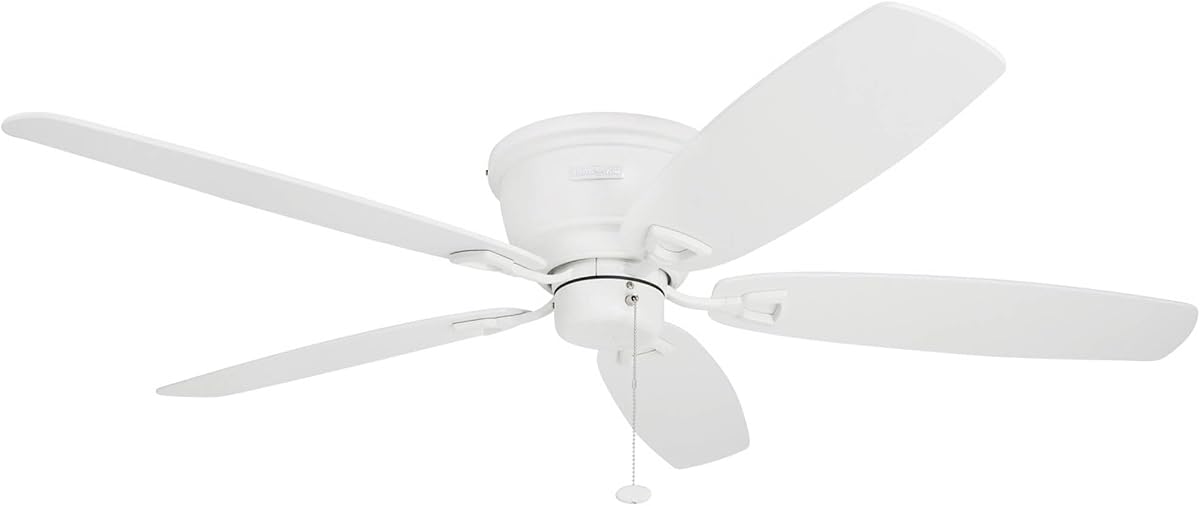 Honeywell Ceiling Fans Glen Alden 52 Inch Flush Mount Indoor Ceiling Fan, No Light, Pull Chain Control, 4 Blades with Reversible Motor, White