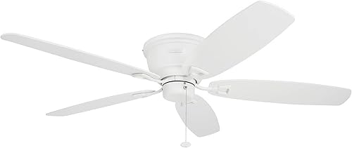 Honeywell Glen Alden Ventilador de techo de 52 pulgadas montaje Huggerempotrado perfil bajo cinco cuchillas reversibles blancasarce blanco