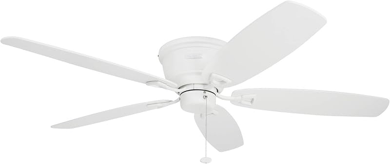 Honeywell Ceiling Fans Glen Alden 52 Inch Flush Mount Indoor Ceiling Fan, No Light, Pull Chain Control, 4 Blades with Reversible Motor, White