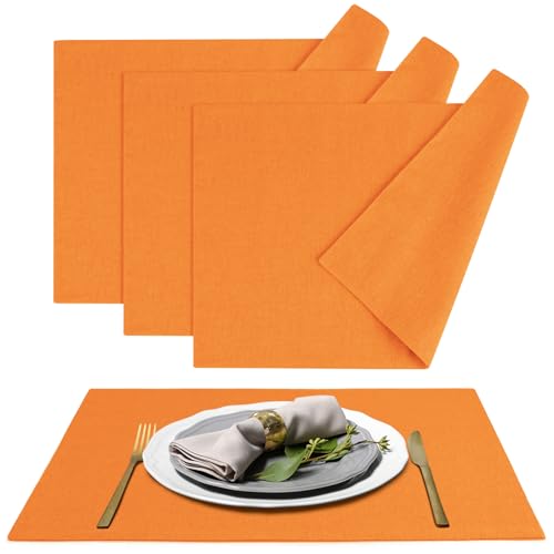 MANSPHIL Orange Placemats Set of 4-13"x19" Linen-Look Fabric Place Mats