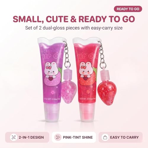 Image of 2 in 1 Cute Tube Design Lip Gloss Keychain for Soft & Nourished Lips - Highly Pigmented Lip Gloss for Girls - Perfect Lipgloss Women Accessory