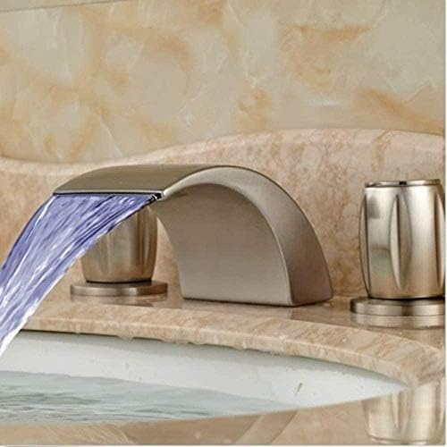 Robinet lavabo salle de bain cascade nickel brossé à 3 trous et 2 poignées