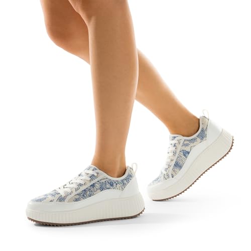 Image of DREAM PAIRS Women Platform Chunky Lightweight Comfortable Casual Lace Up Sky Walking Fashion Sneakers