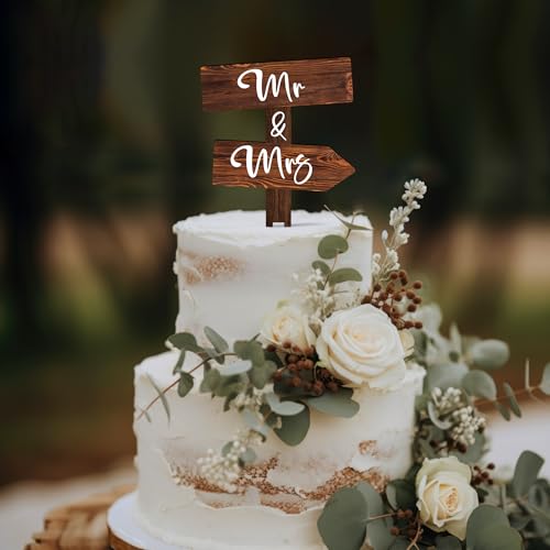 Party to Be Rustic Mr & Mrs Cake Topper in Wood Cake Decoration for Wedding & Engagement