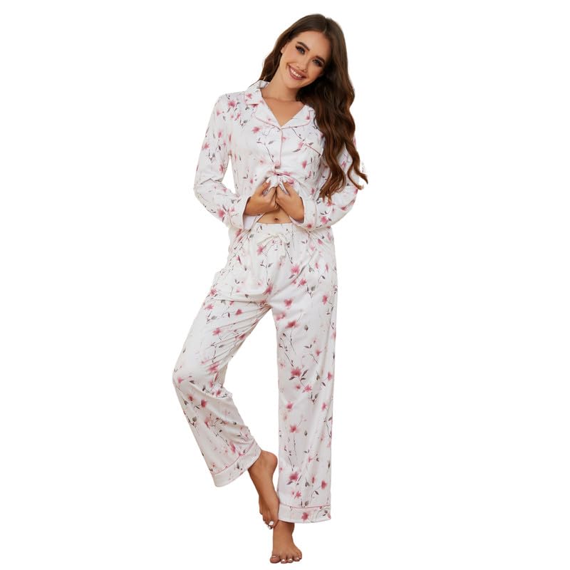 Image of LYCY Womens Pajama Sets Floral Print, Long Sleeve Button Down Pajamas Set for Women Soft Sleepwear Pjs 2 piece Loungewear