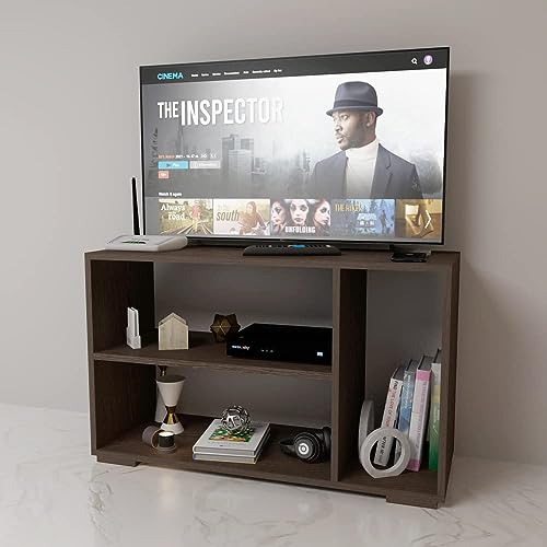 Image of ESTANTERIA Tv Cabinet for Living Room Engineered Wood TV Entertainment Unit Set Top Box Tv Stand Table /TV Cabinet with Shelves for Books & Dcor Display Unit Bed Living Room Upto (Walnut)