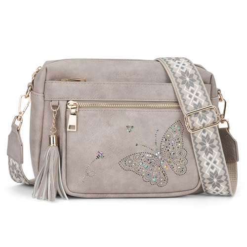 Image of KITEVIUN Crossbody Bags for Women Trendy Leather Crossbody Purse Shoulder Handbags Butterfly Design