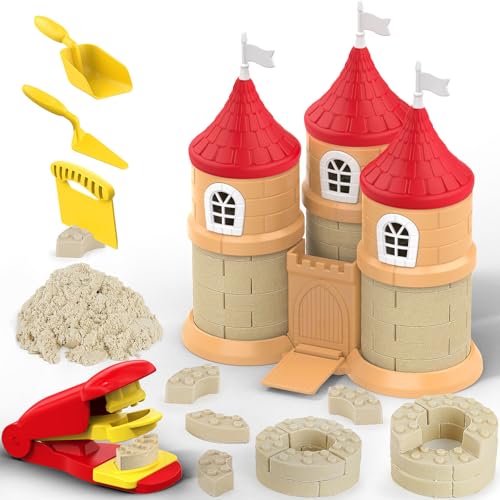 Play Sand Construction Set, 1.7lbs Moldable Sand Sensory Toys with Brick Mold, Building Toys, Gifts for Boys Girls Age 3-8 (Castle)
