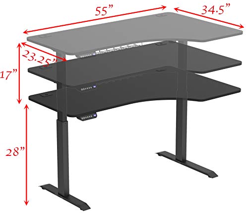 Shw 55-Inch Large Electric Height Adjustable L-Shaped Standing Desk With Right Facing Corner, Black #TOP2