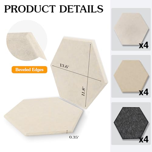 Image of Acoustic Panels, Magrowill 12-Pack Soundproof Wall Panels 14 X 12 X 0.4 Inches, Sound Absorbing Panels with Full Self-Adhesive, Interior Wall Decor Felt Tiles Board
