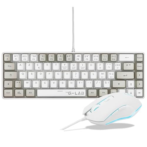 The G-Lab Combo Hydrogen - Pack de teclado de ratón Gamer, teclado Gamer 60% con cable, retroiluminación RGB, Azerty FR, formato compacto + ratón Gaming RGB, 6 botones, 6200 DPI - PC/PS4/PS5 - Blanco