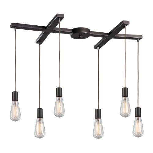 Review Discount Elk 60046-6 Menlow Park 6-Light Pendant Oiled Bronze With Clear Blown Glass Shade