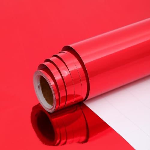 Red Metallic Wrapping Paper Roll 43cm*10m Solid Color Foil Gift Wrapping Paper Perfect for Wedding Birthday Valentines Day Christmas Baby Shower Festive Decoration