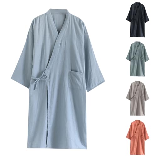 Cambkatl Men's Cotton Lightweight Warp Bathrobe with Pockets, Loose Tie Side Soft Comfy Spa Pool Hotel Kimono Robe2