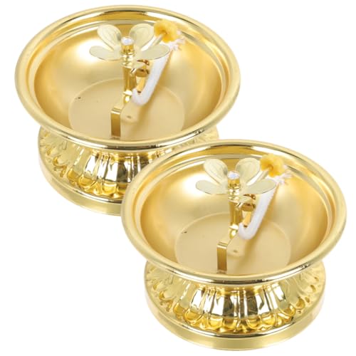 IWOWHERO Lámpara de Aceite Vintage Dorada de Aleación 7 Cm, Set de 2 Piezas, Lámpara de Queroseno para Ofrendas y Espacios de Meditación