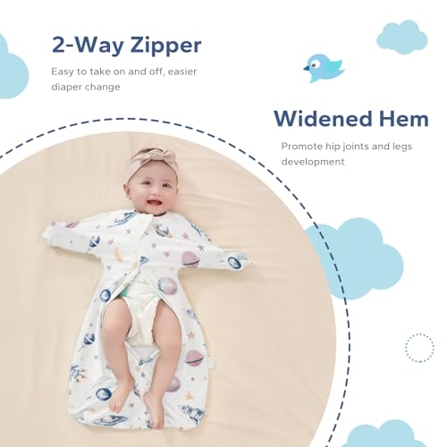 Image of ZIGJOY Swaddle Sleep Sack 6-12 Months, 1.0 Tog Cotton Baby Swaddle Blanket | 100% Cotton - Soft & Breathable & Non-shrink, 2-way Zipper for Easy Diaper Changes, Long Sleeves Allow Self-soothing
