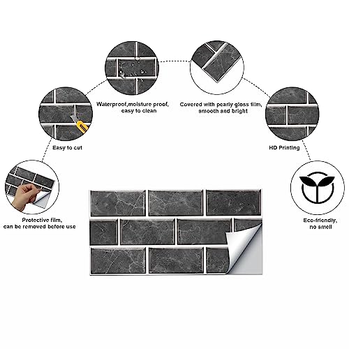 Azulejos de metro de 6 x 12 pulgadas vinilo autoadhesivo negro 4