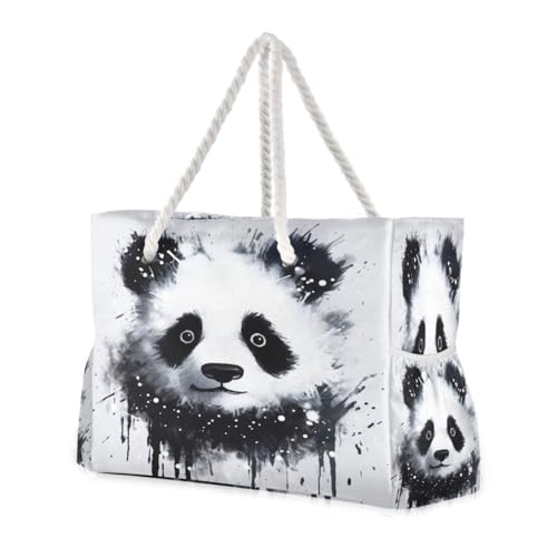 Portrait Panda Beach Bag with Top Zipper Closure, Waterproof Pool Bag, Large Beach Tote for Women#470