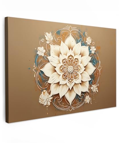 Toile photo MuchoWow mandala fleurs blanc marron tableau decoration murale salon 30x20