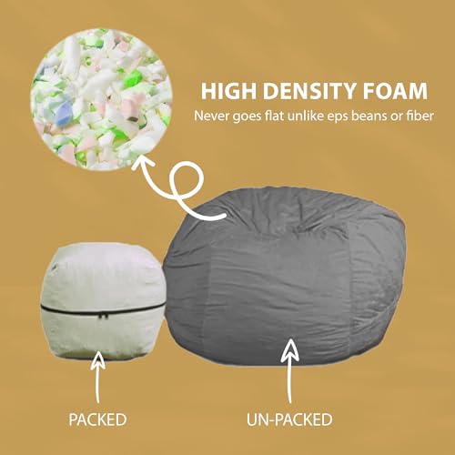 Image of Yogi Sack - Plush, Ultra Soft Memory Foam Blend Bean Bag Chair with Washable Cover - Never Goes Flat (Large, Silver, Bean Bag Bed)