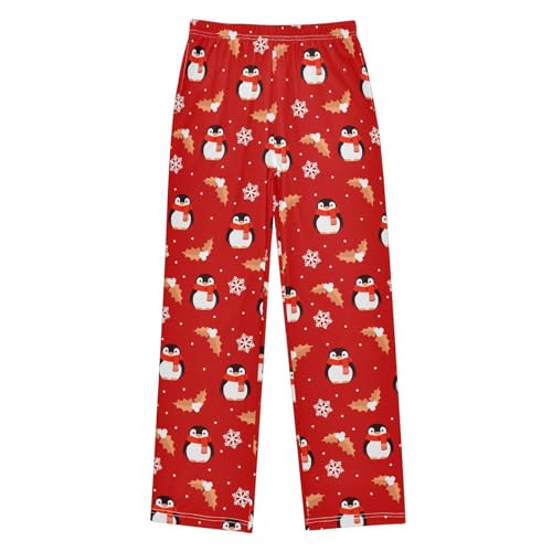 ZZXXB Penguin Holly Leaves Boys Long Pants Soft Trousers Elastic Waist Kids Lounge Bottoms with Pockets S-XL