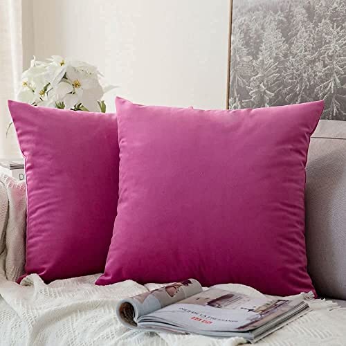 Image of Decorative Holland Velvet Cushion Square Pillow Covers Pillowcases for Sofa Bedroom with Invisible Zipper || (Baby Pink, Set of 5 Piece (16X16 Inches)