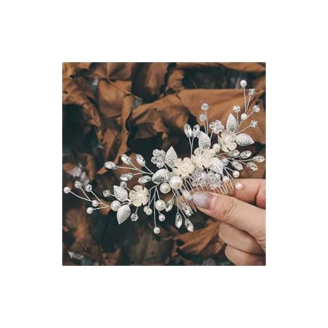 Edary Brautschmuck Hochzeit Blume Haarkamm Silber Kristall Braut Kopfschmuck Perle Haarclips Perlen Haarschmuck Cover