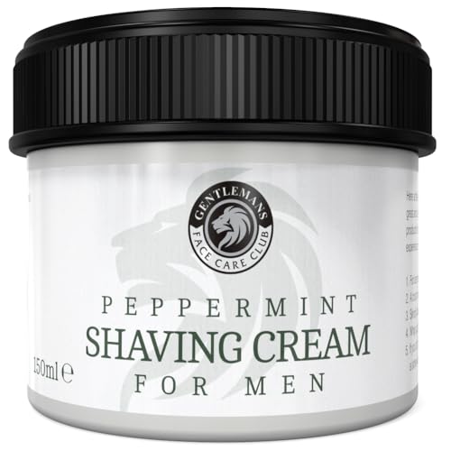 Gentlemans Face Care Club Shaving Cream For Men - Vegan Friendly Peppermint Shave Cream - Extra Large 150ml Pot With ‘Easy Grip’ Lid