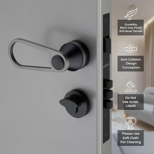 Image of LAPO Brass Mortise Door Lock for Home Main Door & Bedroom with Handle | Heavy-Duty 70mm Cylinder | 50x85mm Body | 3 Brass Keys | Left-Right Fit 30-50mm Door Home Office Hotel | Black Finish | Ro-152