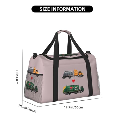 I Love Garbage Trucks Print Stylish Foldable Carry On Tote with Waterproof Zipper for Weekend Getaways Bag4