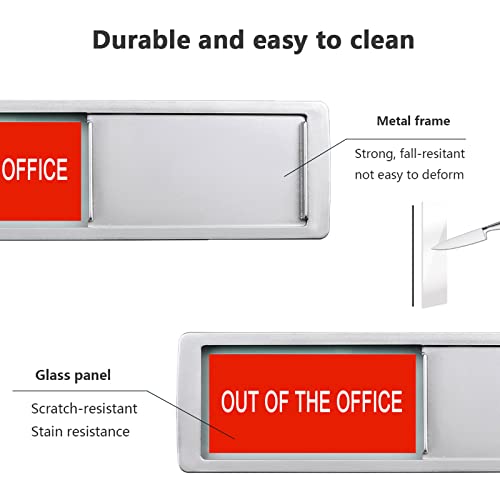 Image of Currently in the Office Out of Office Sign for Door, Privacy Signs for Home or Medical,Easy To Read Non-Scratch Magnetic Slider Door Indicator (7'' x 2'' - Silver)