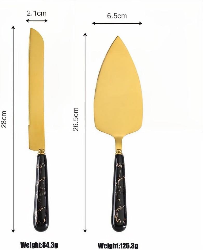 Ceramic Handle Stainless Steel Knife Shovel Cake Server Gift Box 2 Piece Set Creative Baking Tools Cheese Knife Butter Knife Cake Shovel Pizza Shovel (White)