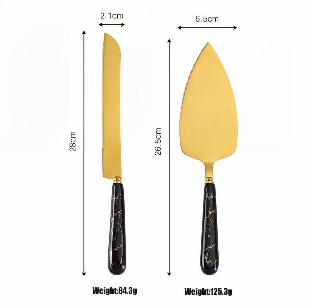 Royal Shang Youpin Ceramic Handle Stainless Steel Knife Shovel Cake Server Gift Box 2 Piece Set Creative Baking Tools Cheese Knife Butter Knife Cake Shovel Pizza Shovel (Black)