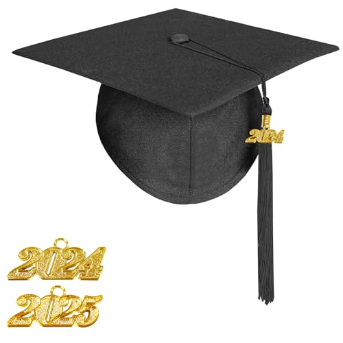 TngHui Unisex Adult Matte Graduation Cap with 2024/2025 Tassel for High School and Bachelor Black