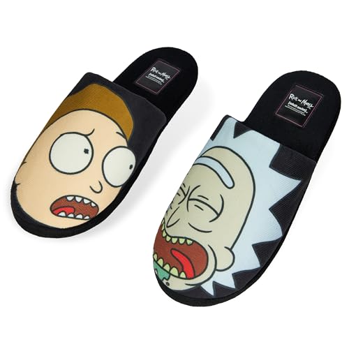 RICK AND MORTY Men's Slippers - Indoor House Shoes Teenagers Mens Sliders Size 8-13 Non Slip Lounge Wear Gifts for Him