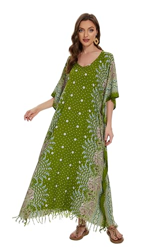 Image of Beautybatik Boho Flora Printed Women Plus Size Kaftan Kimono Loungewear Maxi Long Dress Size XL to 4X