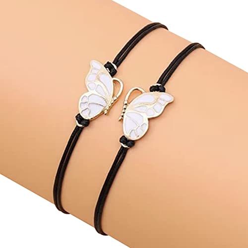 Pulseiras Desejo Borboleta,Pulseira de cartão amigo com cordão encerado | Pulseira de Amigo à Distân