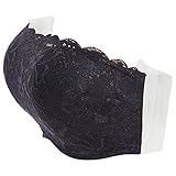JUST BEHAVIOR Strapless Backless Sticky Self Adhesive Lace Ribbed Everyday Base Bras for Womens Blac