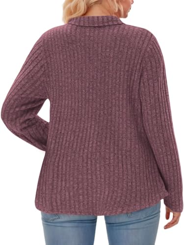 Image of VISLILY Womens-Plus-Size-Tops Collared V Neck Polo Shirts Lightweight Long Sleeve Sweaters Trendy Pocket Decor Tunic Blouses