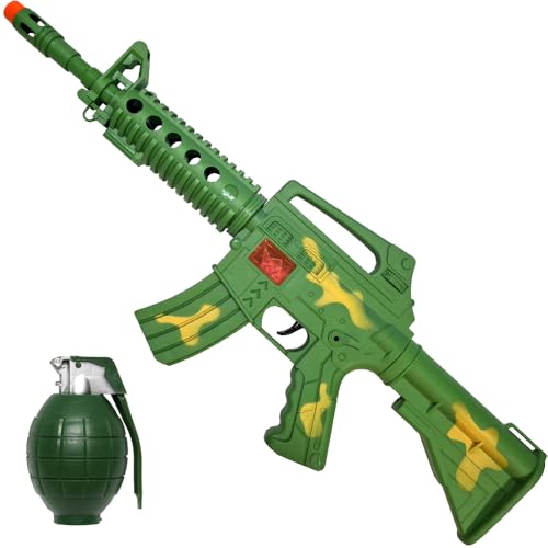 Arcady Combat Mission Toy Plus 1 Grenade Toy, Rat-Tat-Tat Sounds, 21 Inches Long, Youth Costume Accessory, Batteries Included, New