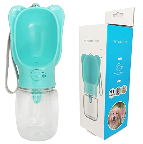 Bouteille d'eau pour Chien Portable,Pourde Portable pour Animaux,avec Gobelet et Bouton étanche pour la Marche en Plein air,la randonnée,Les VVoyages,Le Plastique de Qualité Alimentaire (350ml, Bleu) Cover