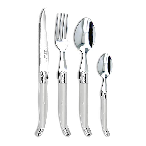 Laguiole Production - Ménagère 24 pièces - Set de Couverts de Table Acier INOX et ABS pour 6 Personnes - Solidité Extrême - Compatible Lave-Vaisselle - Manche Ergonomique - Blanc Cover