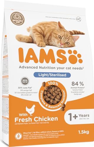 IAMS Sterilised Katzenfutter trocken mit Huhn - Trockenfutter für sterilisierte / kastrierte Katzen ab 1 Jahr, 1,5 kg