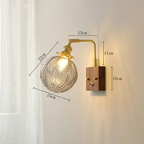 Aplique de pared antiguo de nogal con globo de vidrio ajustable 6