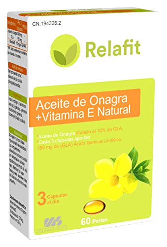 Relafit Aceite de Onagra y Vitamina E Natural, 60 Perlas