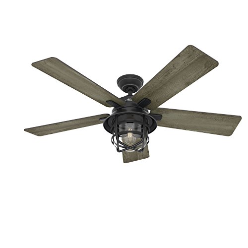 Hunter Fan 54in Weathered Zinc Outdoor Ceiling Fan with a Clear Glass LED Light Kit and Remote Control, 5 Blade (Renewed)