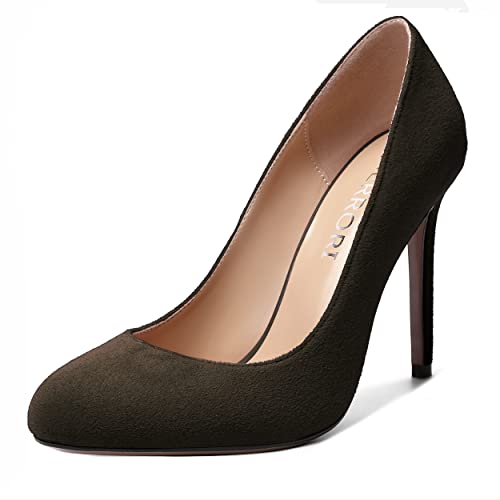 MERRORI Womens Slip On Classic Platform Round Toe Elegent Party Suede Stiletto High Heel Pumps Shoes 4 Inch